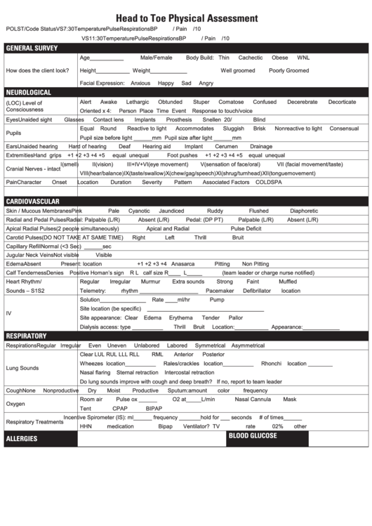 Head To Toe Physical Assessment Form