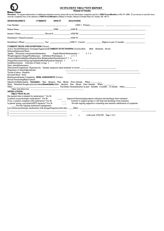 Outpatient Treatment Report Form Printable pdf