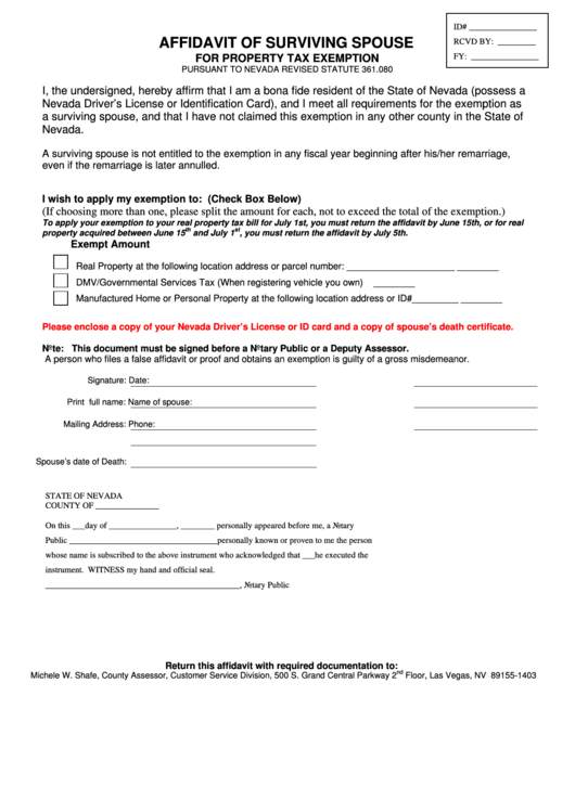 Affidavit Of Surviving Spouse Form Printable pdf