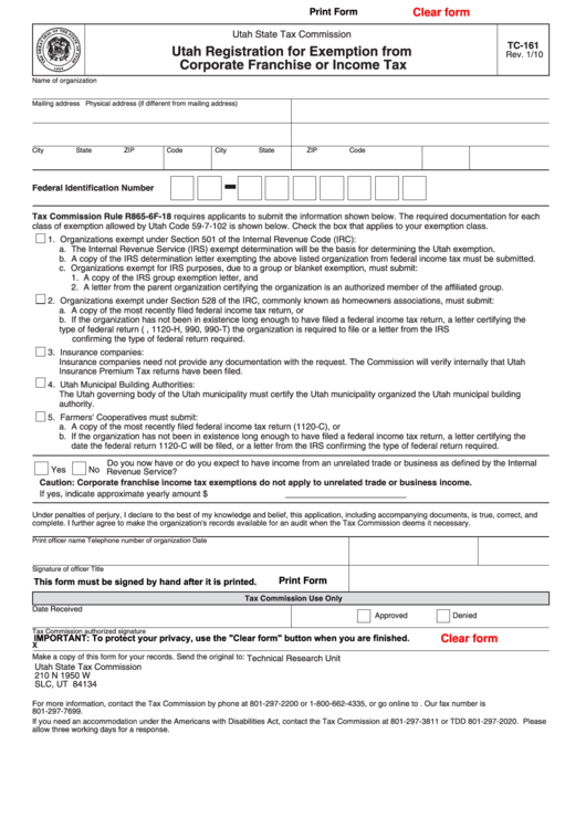 fillable-form-tc-161-utah-registration-for-exemption-from-corporate
