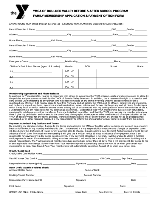 Fillable Family Membership Application Form Printable pdf
