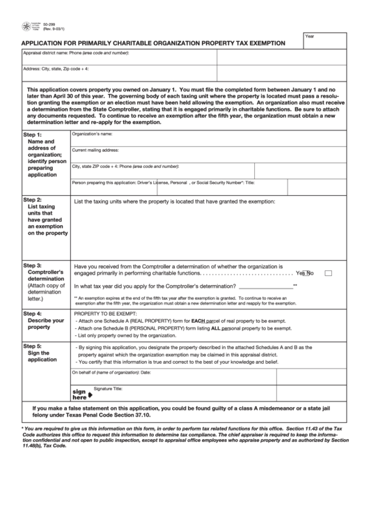Fillable Application For Primarily Charitable Organization Property Tax Exemption Form Printable pdf