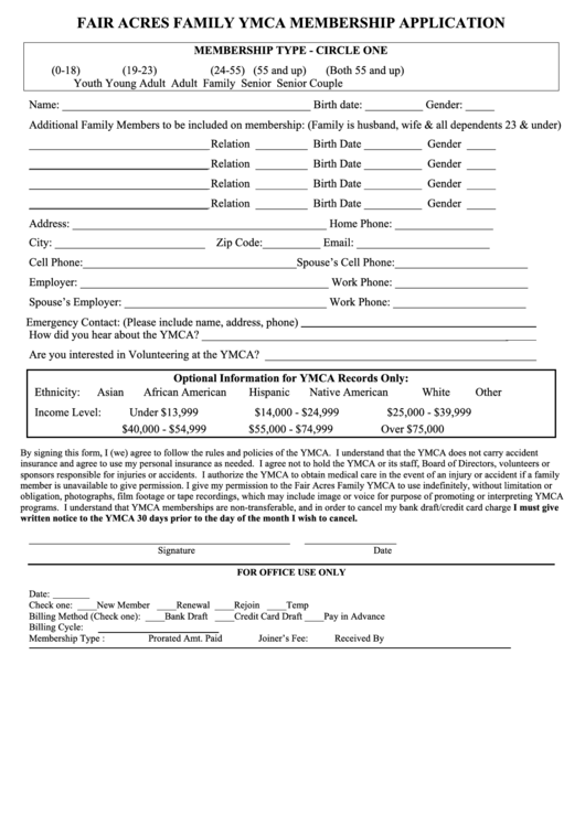 Fair Acres Family Membership Application Form Printable pdf