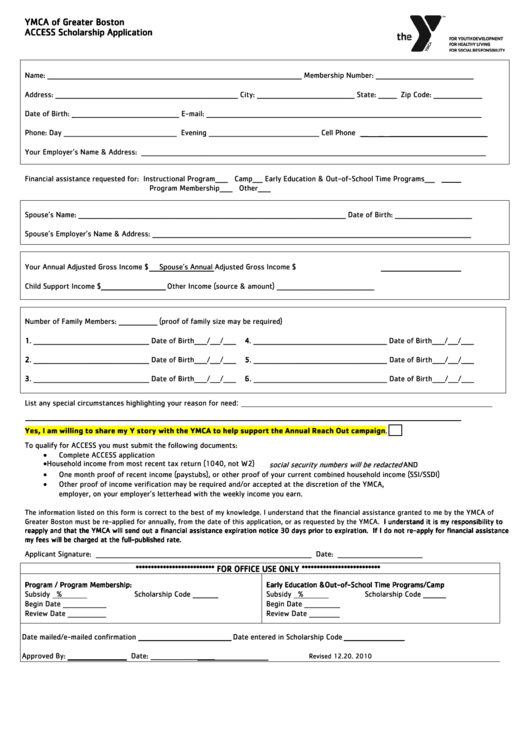 Access Scholarship Application Form Printable pdf