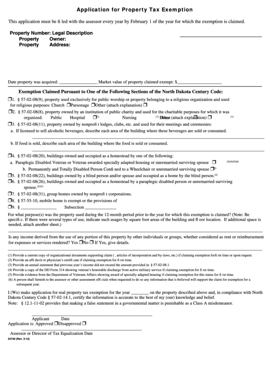 Fillable Form 24740 - Application For Property Tax Exemption Printable pdf