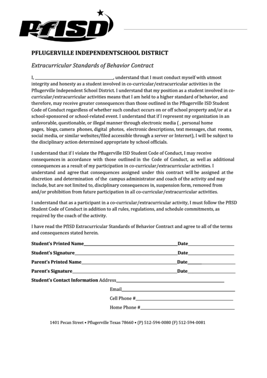 Extracurricular Standards Of Behavior Acknowledgement Form Printable pdf