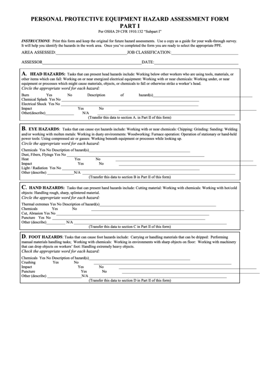 Personal Protective Equipment Hazard Assessment Form
