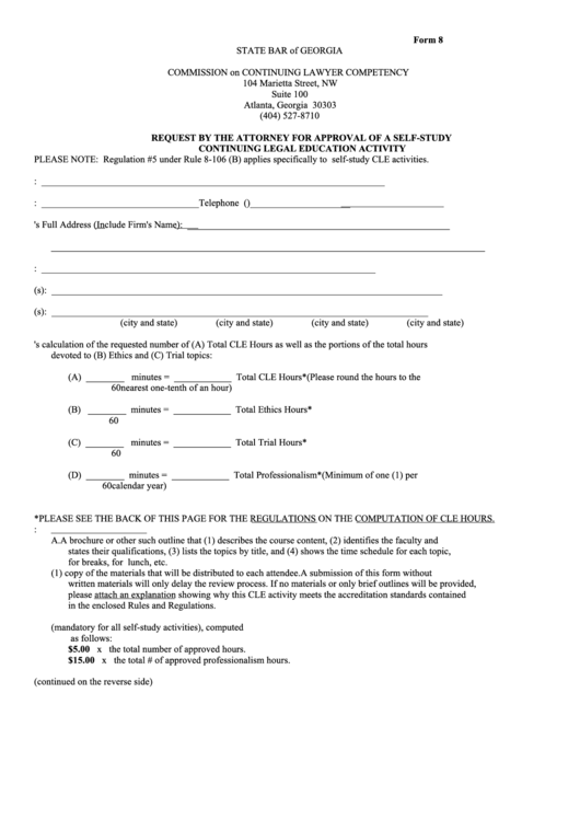 Fillable Form 8 -Attorney Request For Self-Study Printable pdf