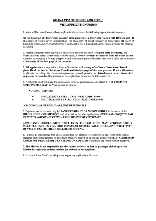 Application For Ghana Entry Permit visa Form With Instructions Ghana High Commission In Ottawa