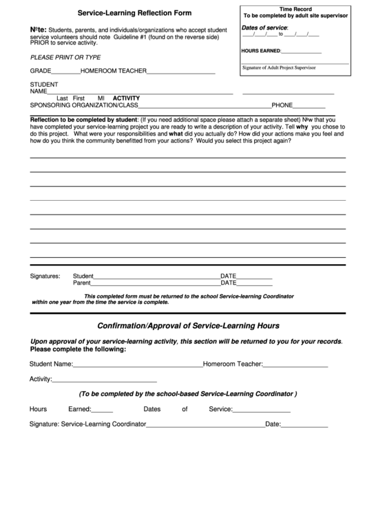 Service Learning Reflection Form - Carroll County Public Schools Printable pdf