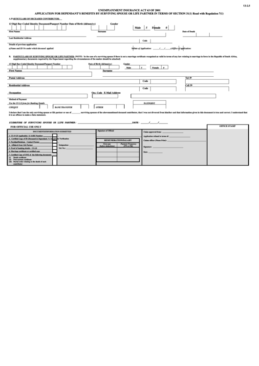 Form Ui-25 - Application Dependant Partner Benefits - Unemployment Insurance Printable pdf