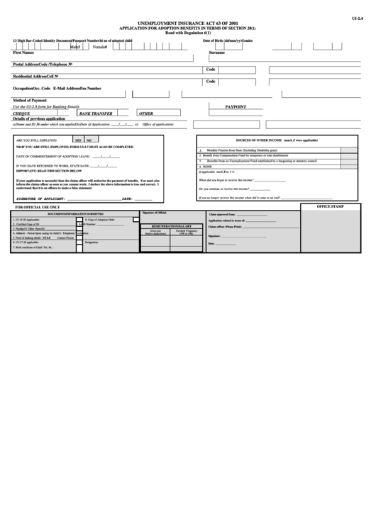 Form Ui-2.4 - Application For Adoption Benefits Printable pdf