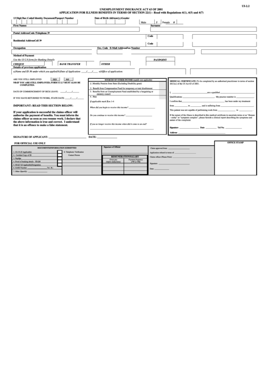 Form Ui-2.2 - Application For Illness Benefits Printable pdf
