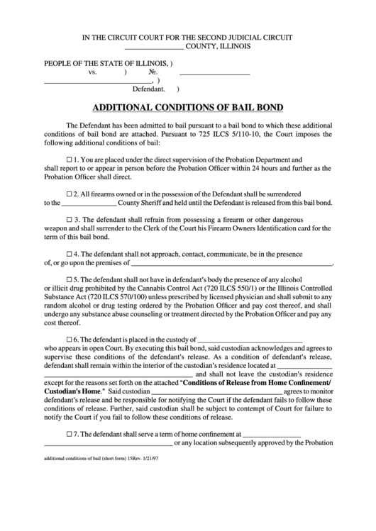 Fillable Additional Conditions Of Bail Bond Form Printable pdf