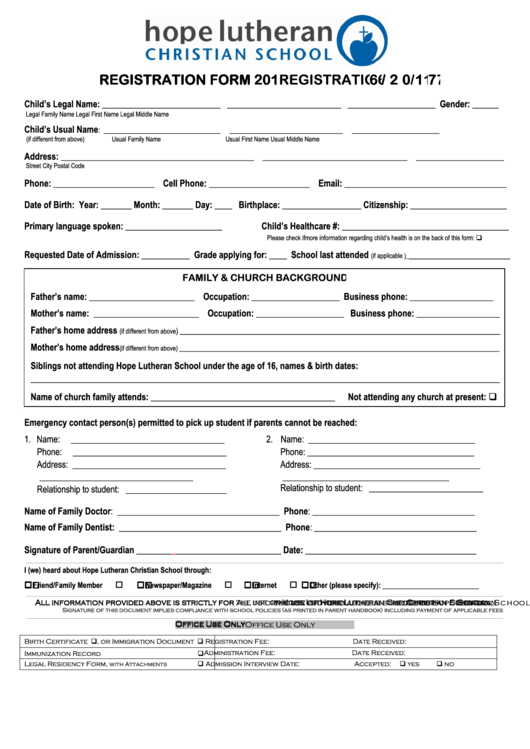 School Registration Form Printable pdf