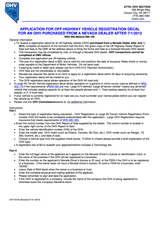 Fillable Form Ohv 001b - Application For Off-Highway Vehicle ...