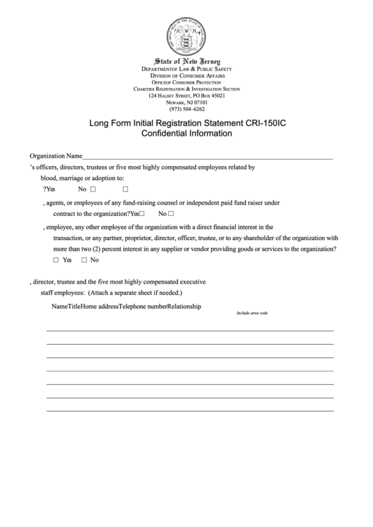Long Form Cri-150ic - Initial Registration Statement Printable pdf