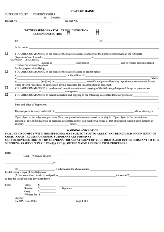 Form Cv-035 - Witness Subpoena 2014