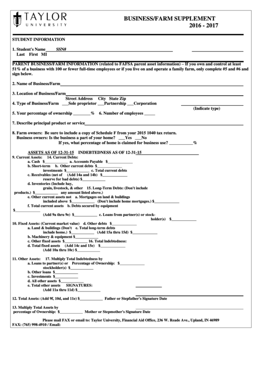 Business/farm Supplement Form printable pdf download