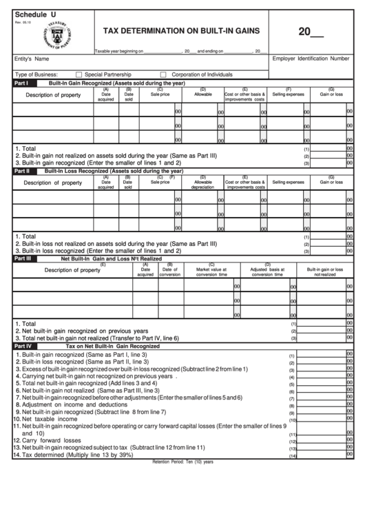 Tax Determination On Built-In Gains Form - Department Of The Treasury, Commonwealth Of Puerto Rico Printable pdf