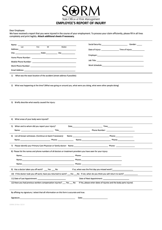 Fillable Form Sorm 29 Employee