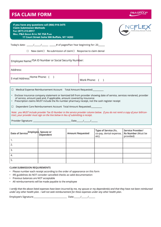 Fsa Claim Form Printable pdf