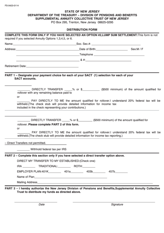 Fs-0423-0114 Distribution Form Printable pdf
