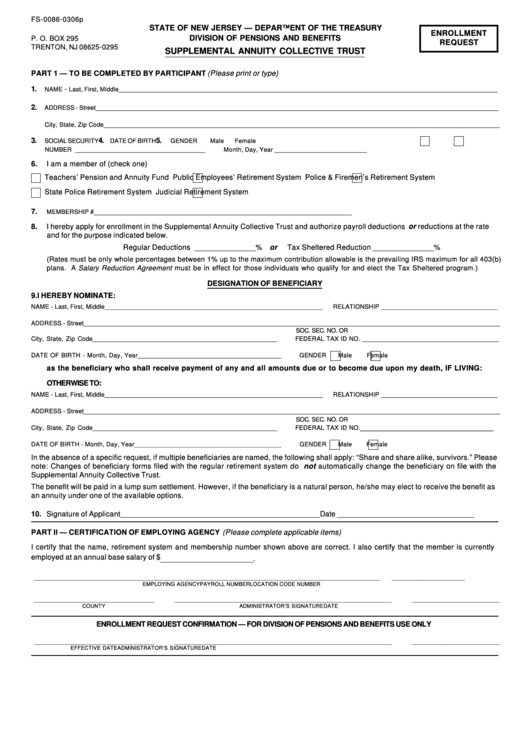 Form Fs-0086-0306p Supplemental Annuity Collective Trust Printable pdf