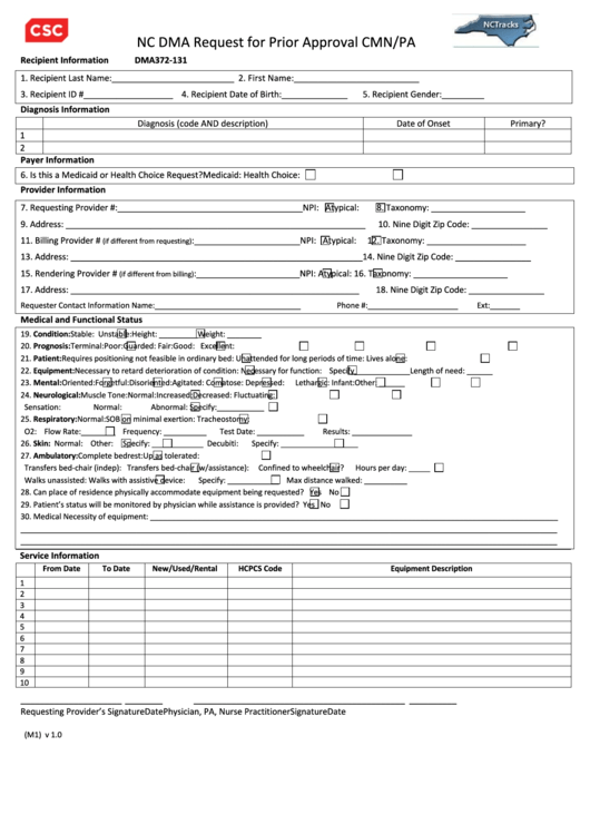 Nc Dma Request For Prior Approval Cmn/pa Form