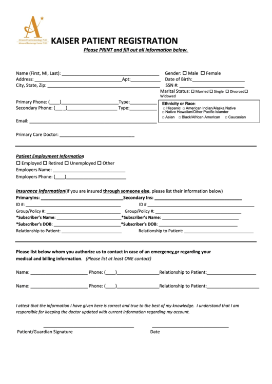 Patient Registration Form printable pdf download