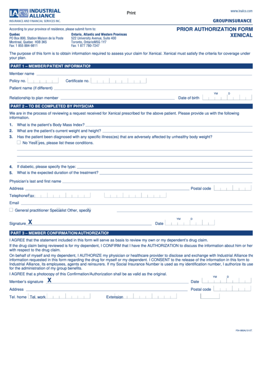 Fillable Xenical Prior Authorization Form Printable pdf