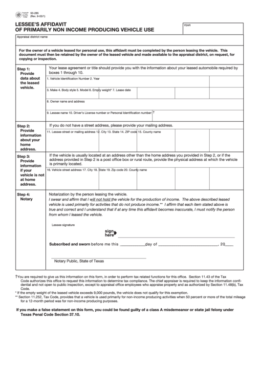 Fillable Form 50-285 - Lessee