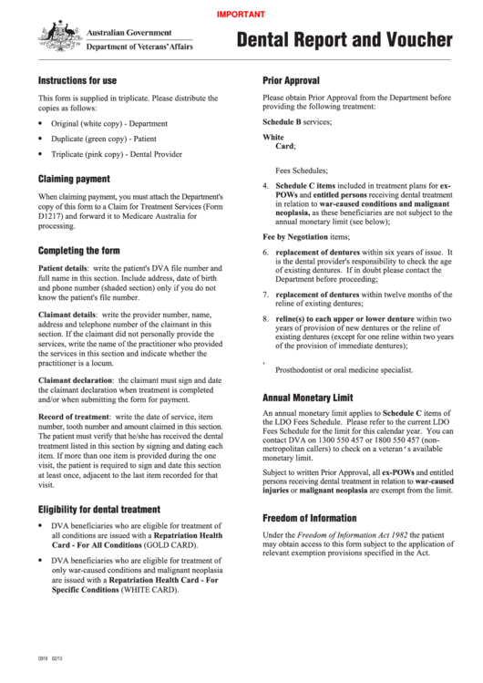 Fillable Dental Report And Voucher Form 2013 Printable pdf