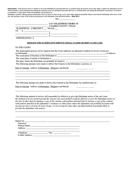 Request For Alternative Service Form Printable pdf