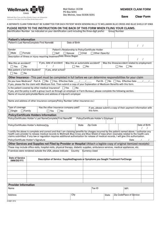 Fillable Form C-5321 - Member Claim Form Printable pdf