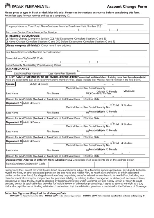 Account Change Form printable pdf download