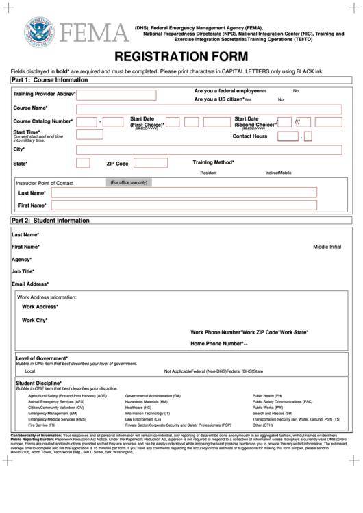 Fema Registration Form printable pdf download