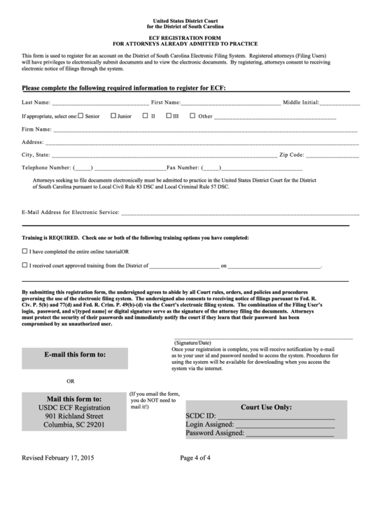 Fillable Ecf Registration Form For Attorneys Already Admitted To Practice Printable pdf