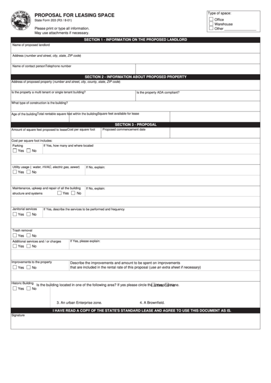 State Form 203 - Proposal For Leasing Space Printable pdf