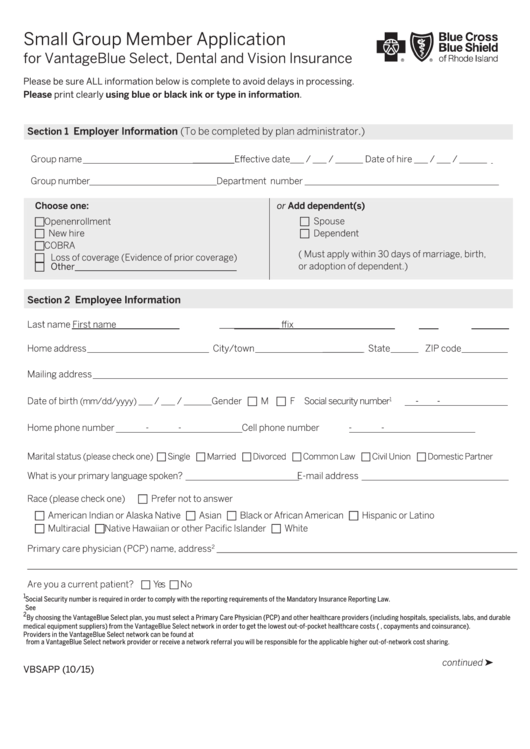 Fillable Small Group Member Application Form Printable pdf