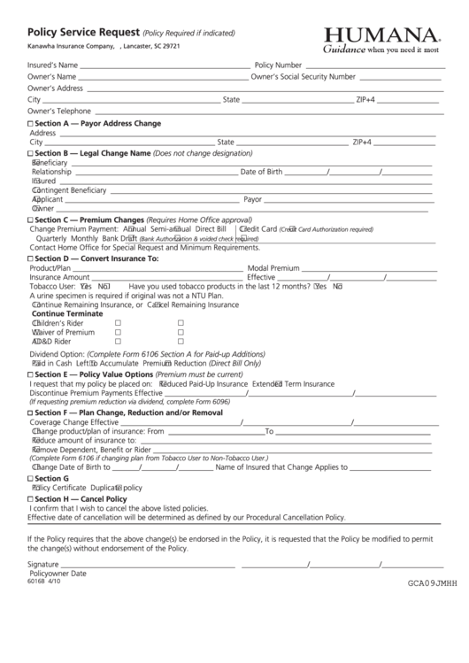 Policy Service Request Form Printable pdf