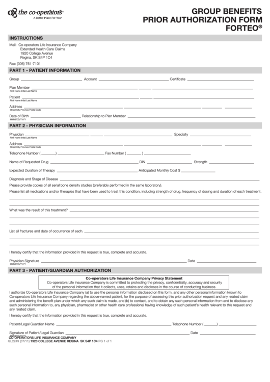 Fillable Form Gl2249 - Group Benefits Prior Authorization - Xolair - 2011 Printable pdf