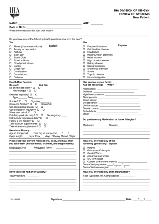 Ob/gyn History Form Printable pdf