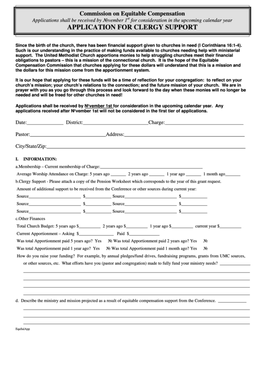 Application For Equitable Compensation Salary Support Form Printable pdf