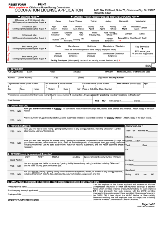 Fillable Occupation License Application Form Printable pdf