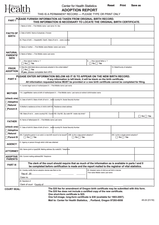 Fillable Adoption Report Form Printable pdf