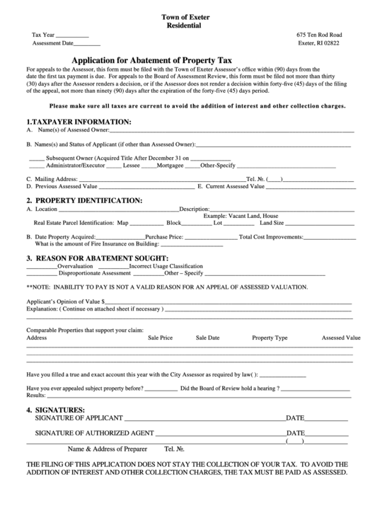 Application Form For Abatement Of Property Tax Printable pdf