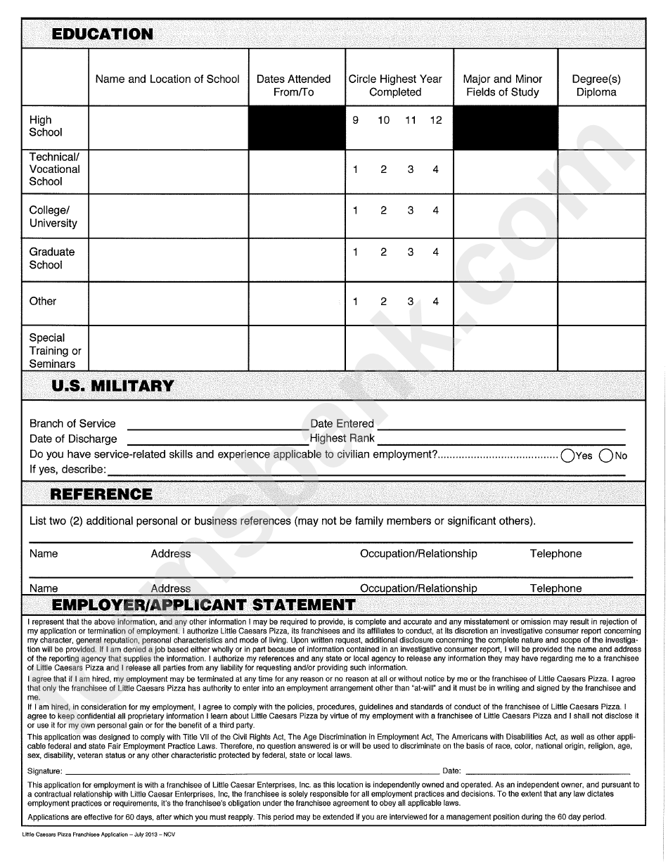 Application For Employment Form