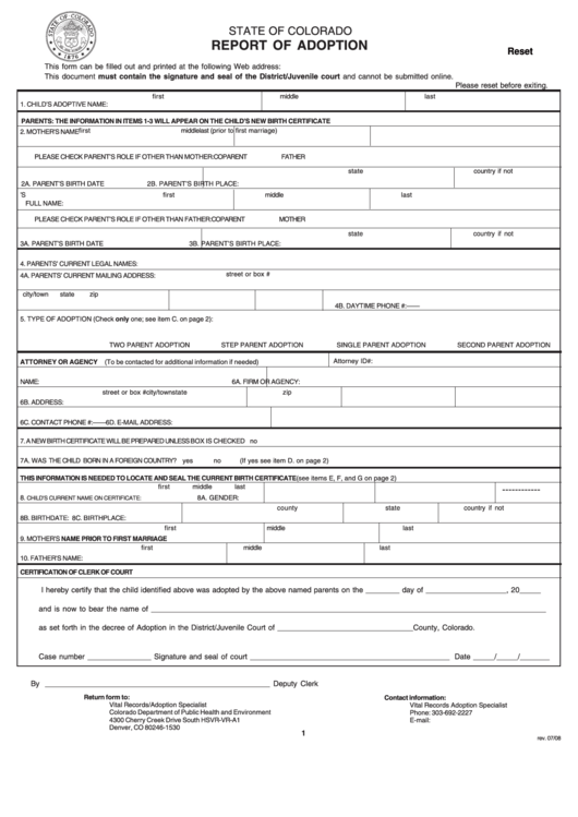 Fillable Report Of Adoption Form printable pdf download
