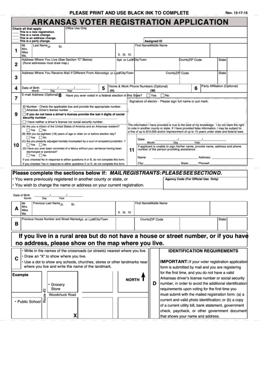 Arkansas Voter Registration Application Template - 2015 Printable pdf